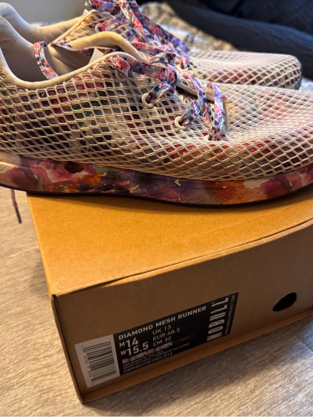 NOBULL Diamond Mesh Runner in White with Multicolor Floral Midsole